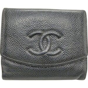 742224BY (S3) Authentic Chanel Wallet Black Calfskin Luxury Vintage Designer Han